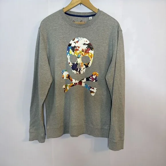 Robert Graham Sweatshirt Mens M Gray Crewneck‎ Skull Crossbones Terry Streetwear - Picture 2 of 11